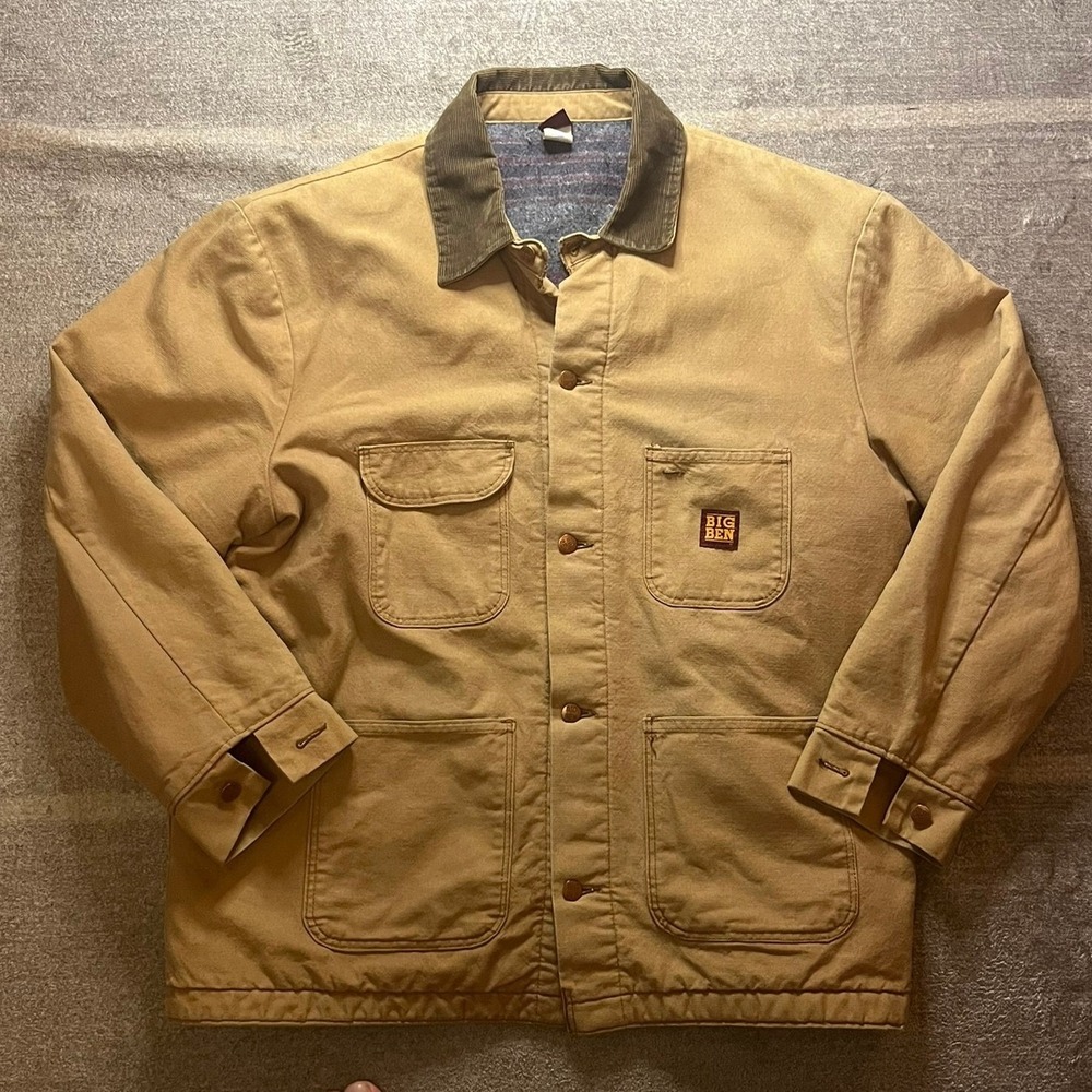 Vintage Big Ben Made in USA Tan Canvas Blanket Lined Chore Coat Jacket Size 48
